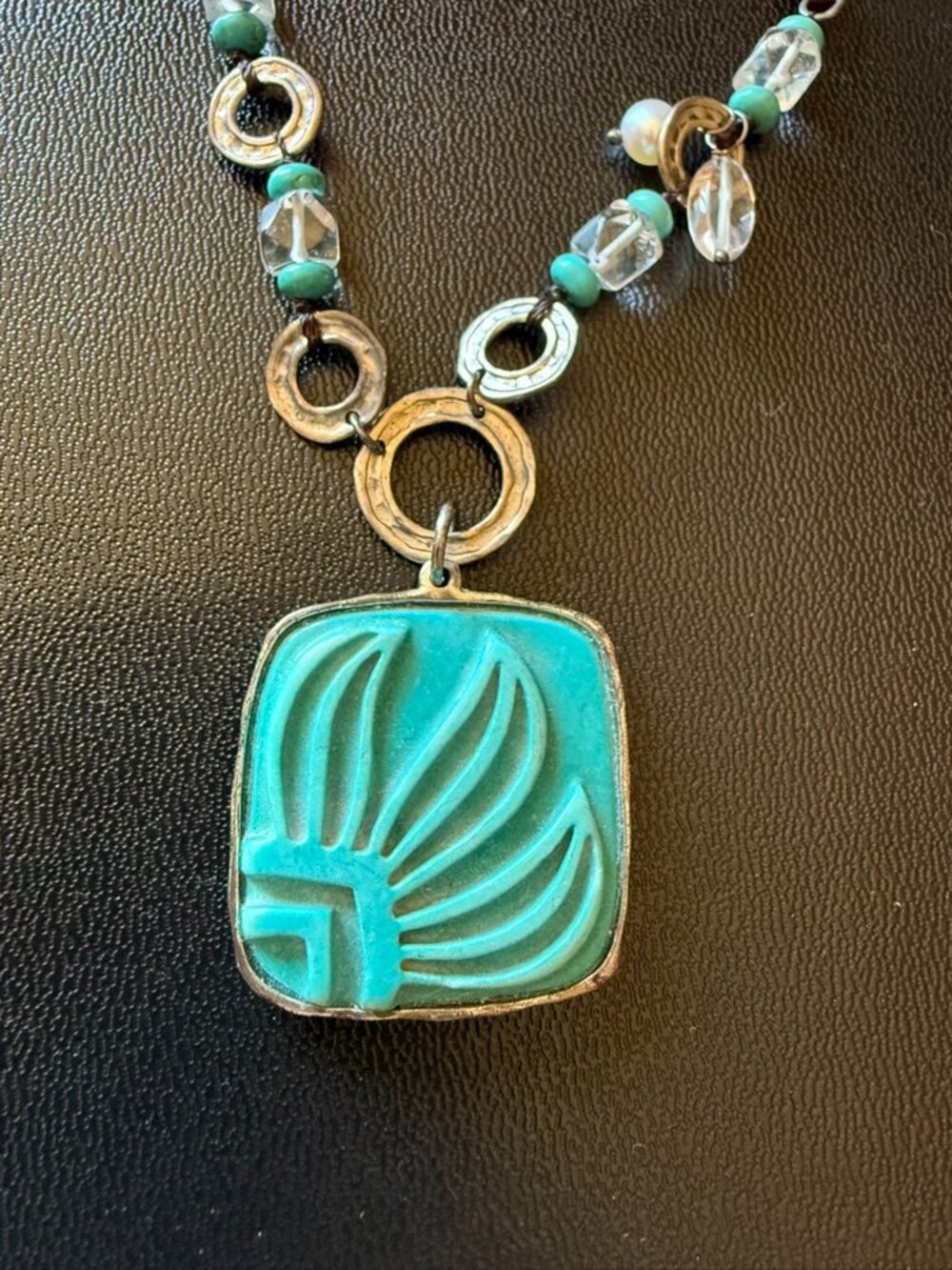 Silpada ‘Aqua Grace’ Pendant Necklace w/ Carved Howlite